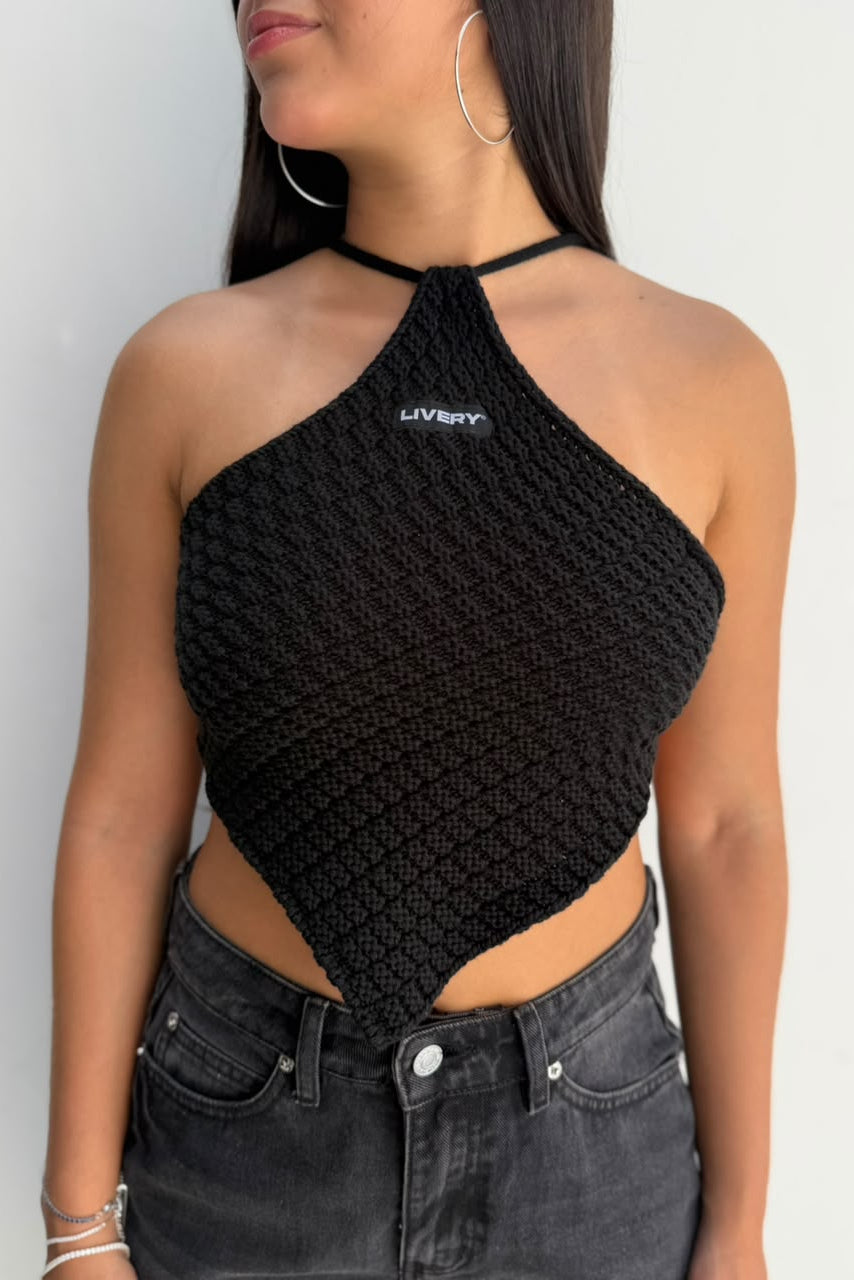 Blusa Sunna tejida picos amarre espalda - Negro