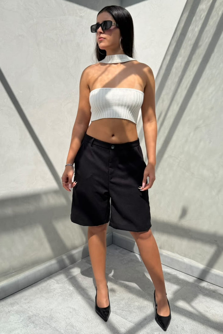 Blusa Kalvin straple tejido con cuello tira - marfil