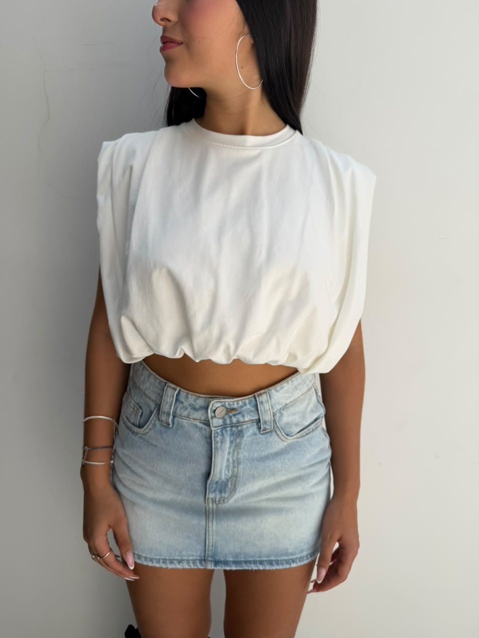 Blusa Cypress muscleteen englobada corta sisa - Marfil