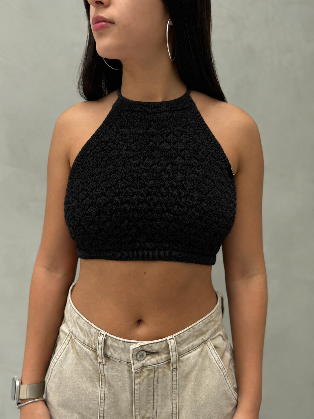 Blusa Annika babero tejido - Negro