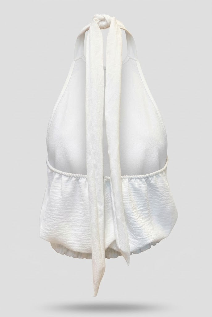 Blusa Theo cuello halter resortada en espalda - Marfil
