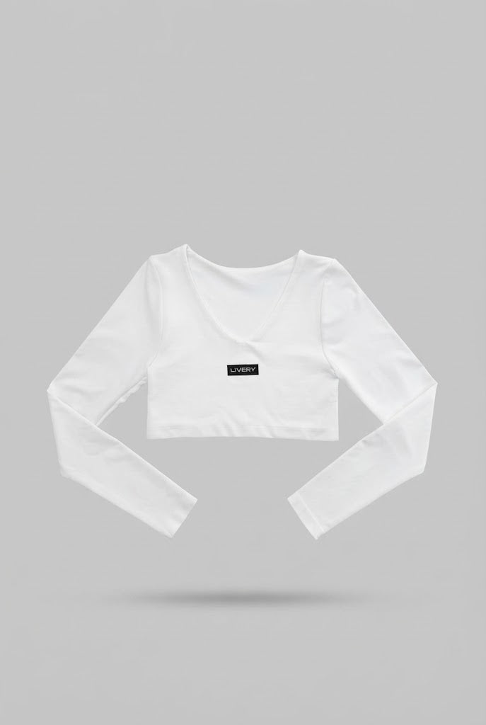 Blusa Lutin croptop elastico ml - Blanco
