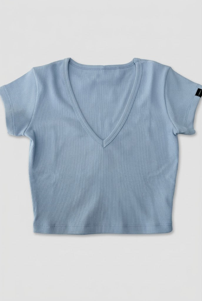 Blusa Sunny basica croptop cuello v profundo - Azul