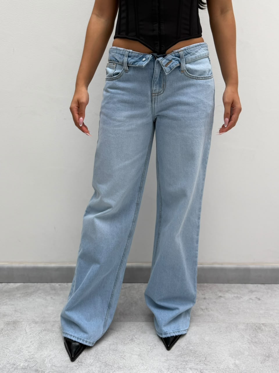 Jean Crush L50 descaderado pretina doblada - Azul hielo