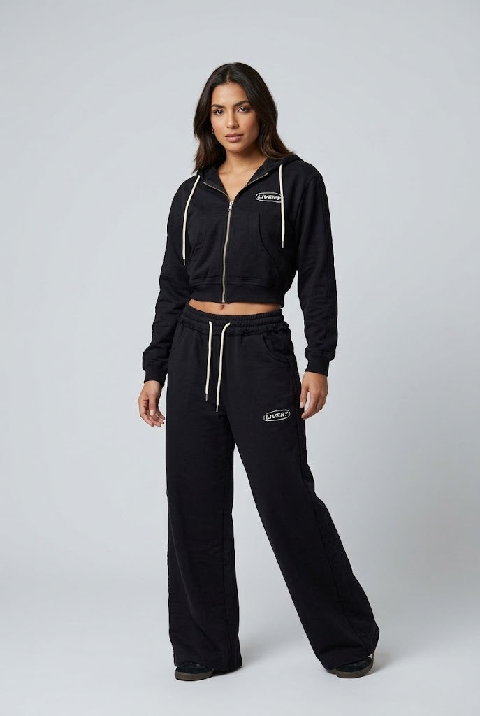 Conjunto Lex chompa con cierre + sudadera borde doble - Negro