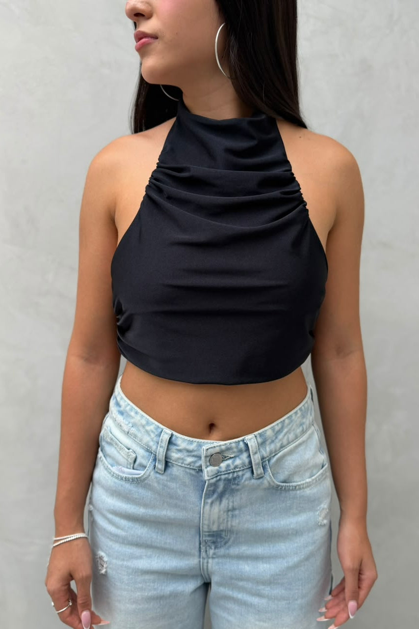 Blusa Fern cuello alter recogida corta espalda destapada - Negro