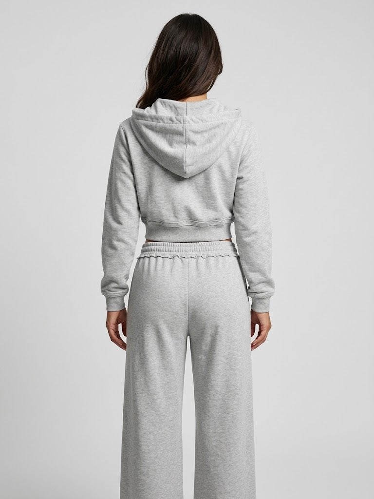 Conjunto Lex chompa con cierre + sudadera borde doble - Gris