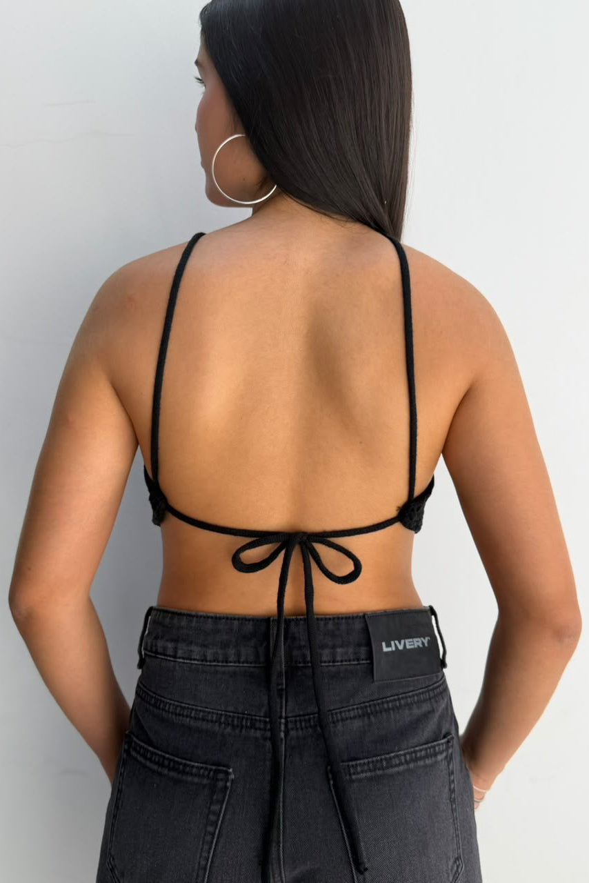 Blusa Sunna tejida picos amarre espalda - Negro