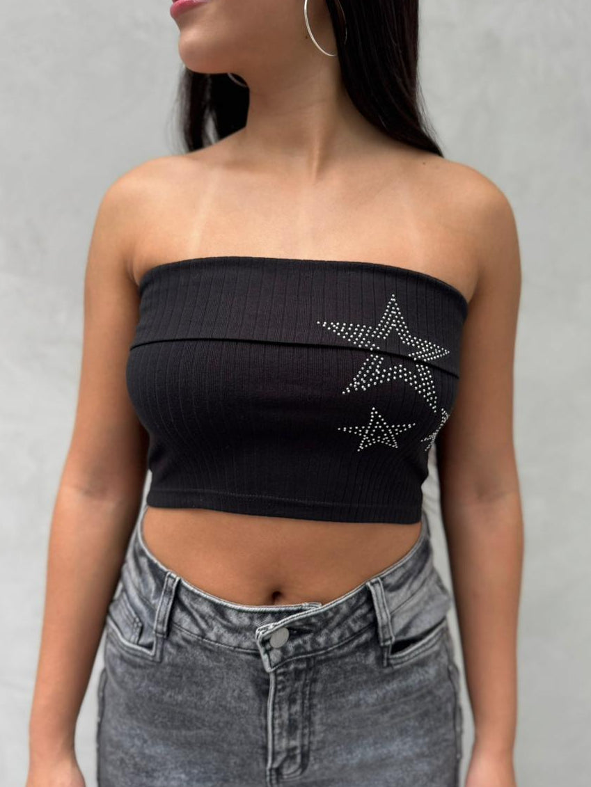 Blusa Lía Stars straple - Negro