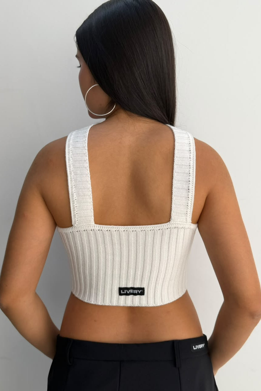 Blusa Kalvin straple tejido con cuello tira - marfil