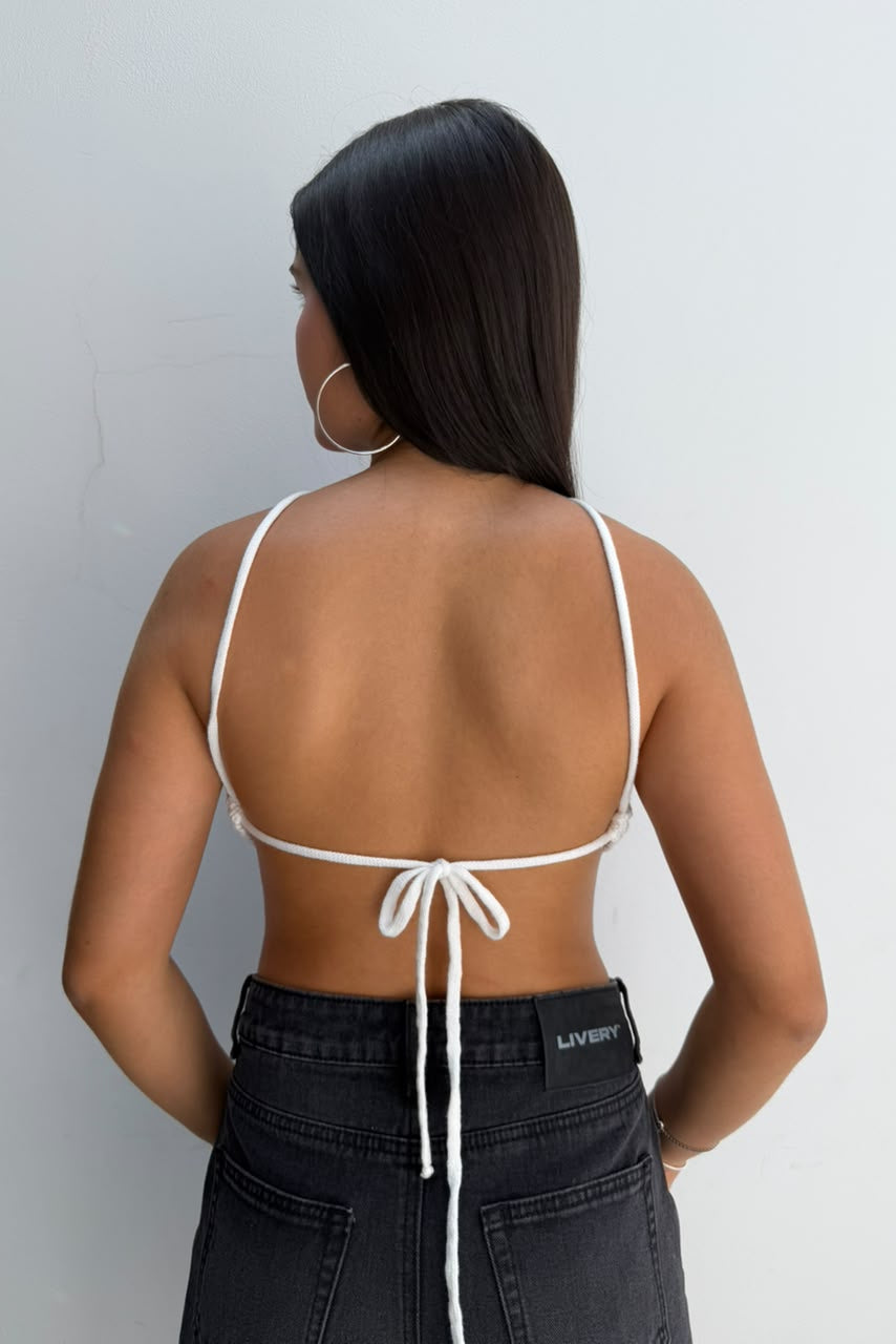 Blusa Sunna tejida picos amarre espalda - Marfil