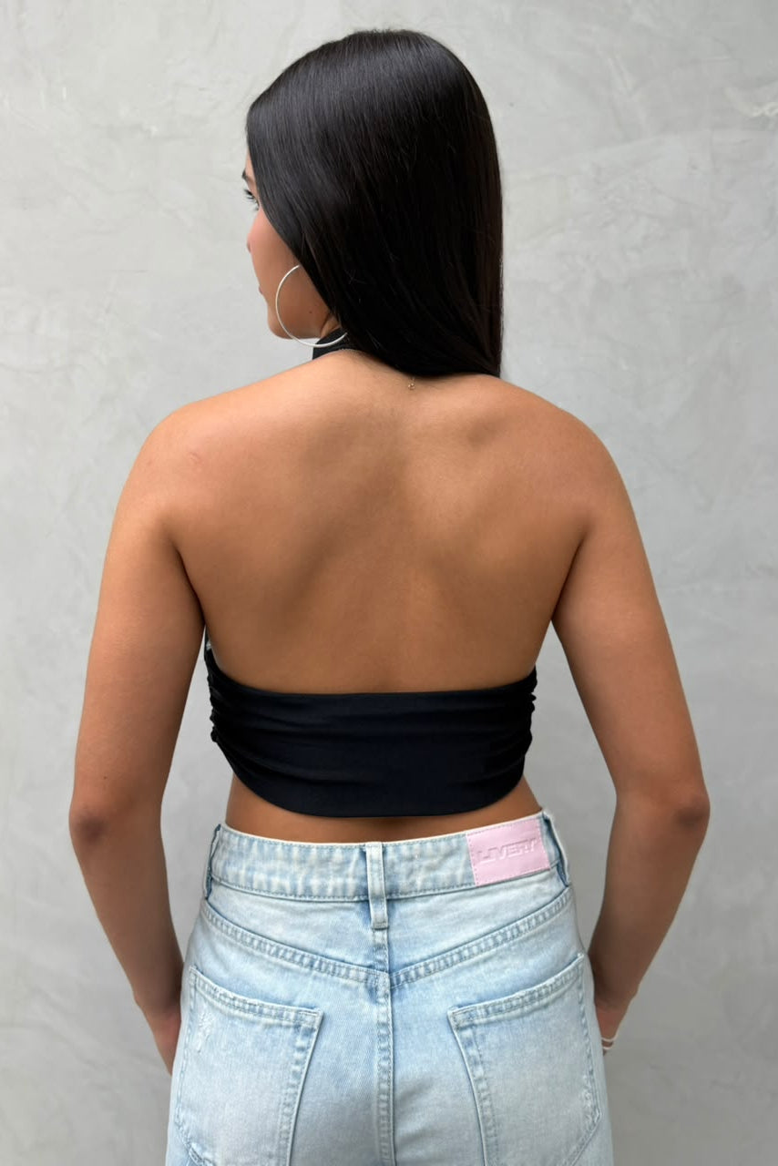 Blusa Fern cuello alter recogida corta espalda destapada - Negro