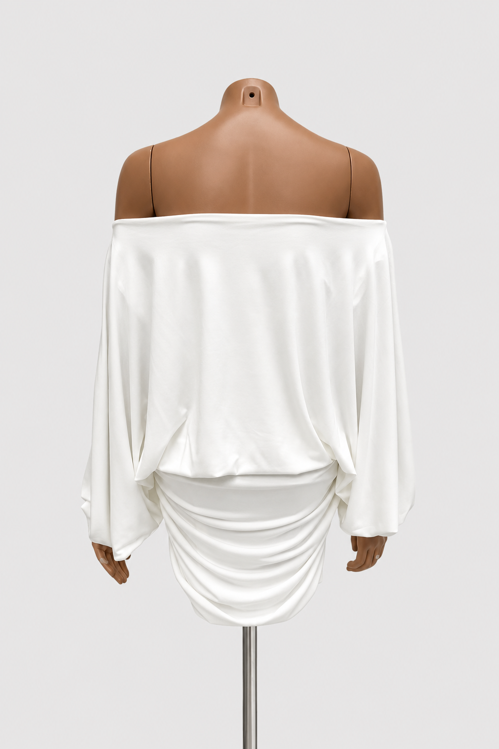 Vestido Thea bluson mc con falda recogida pegada - Marfil