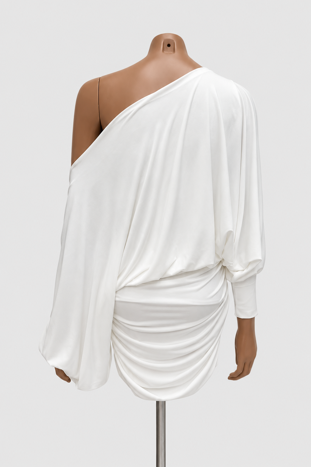 Vestido Thea bluson mc con falda recogida pegada - Marfil