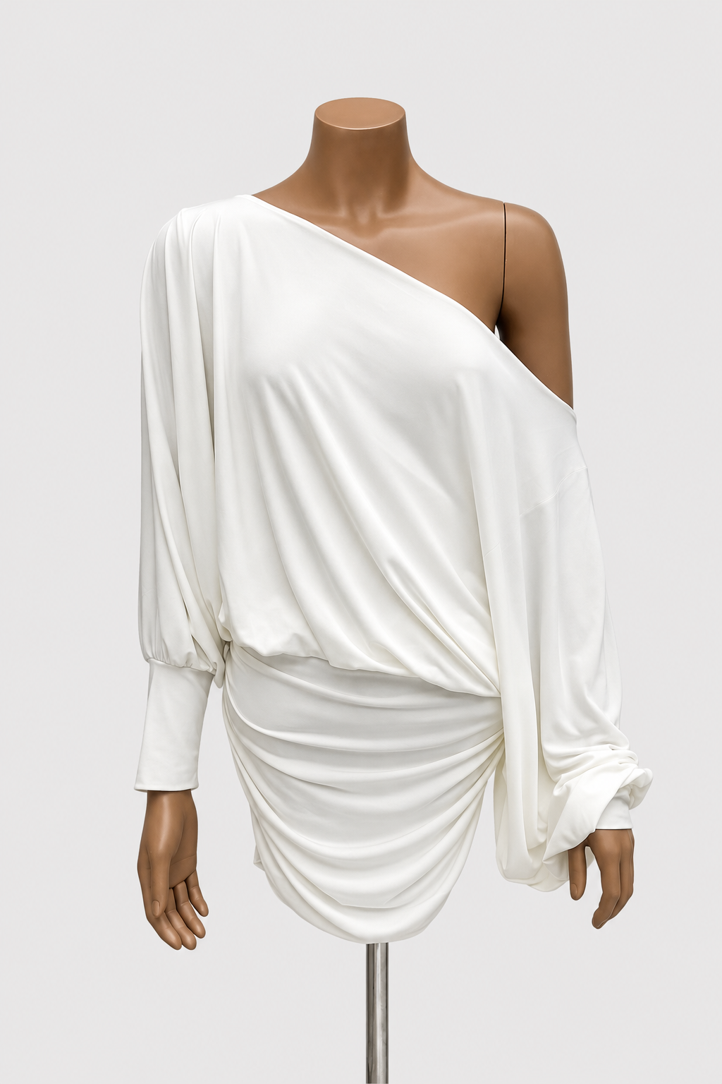 Vestido Thea bluson mc con falda recogida pegada - Marfil