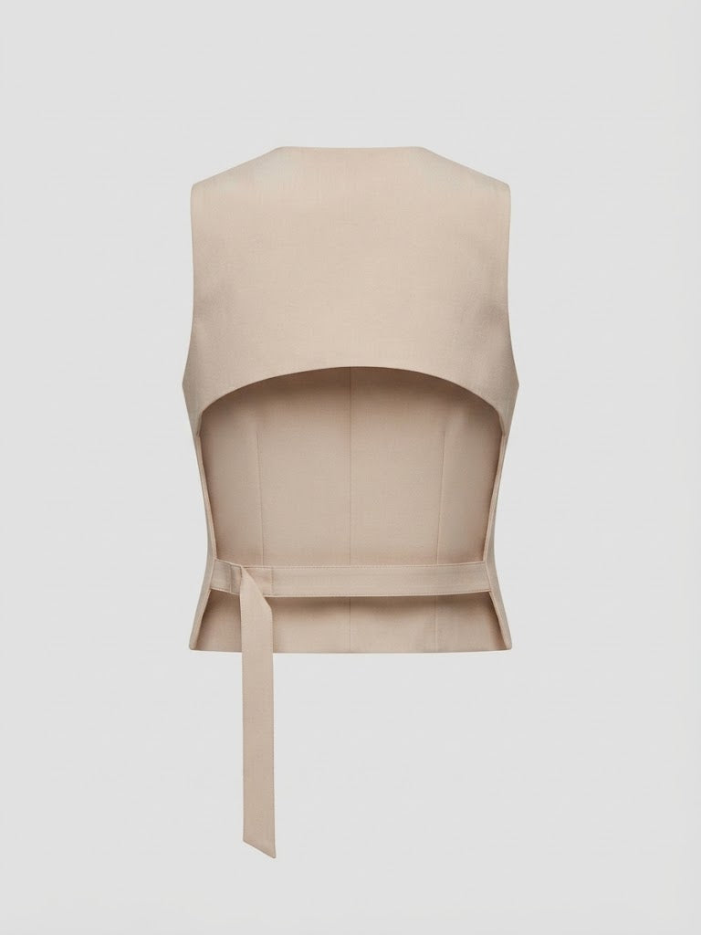Blusa Luc chaleco escote espalda con tira gradual - camel