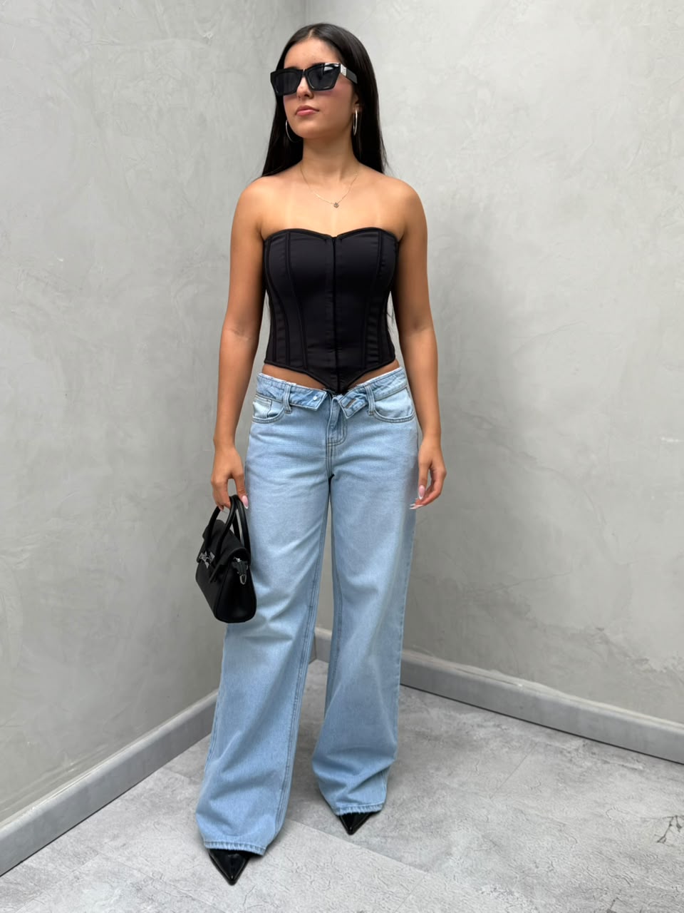 Jean Crush L50 descaderado pretina doblada - Azul hielo