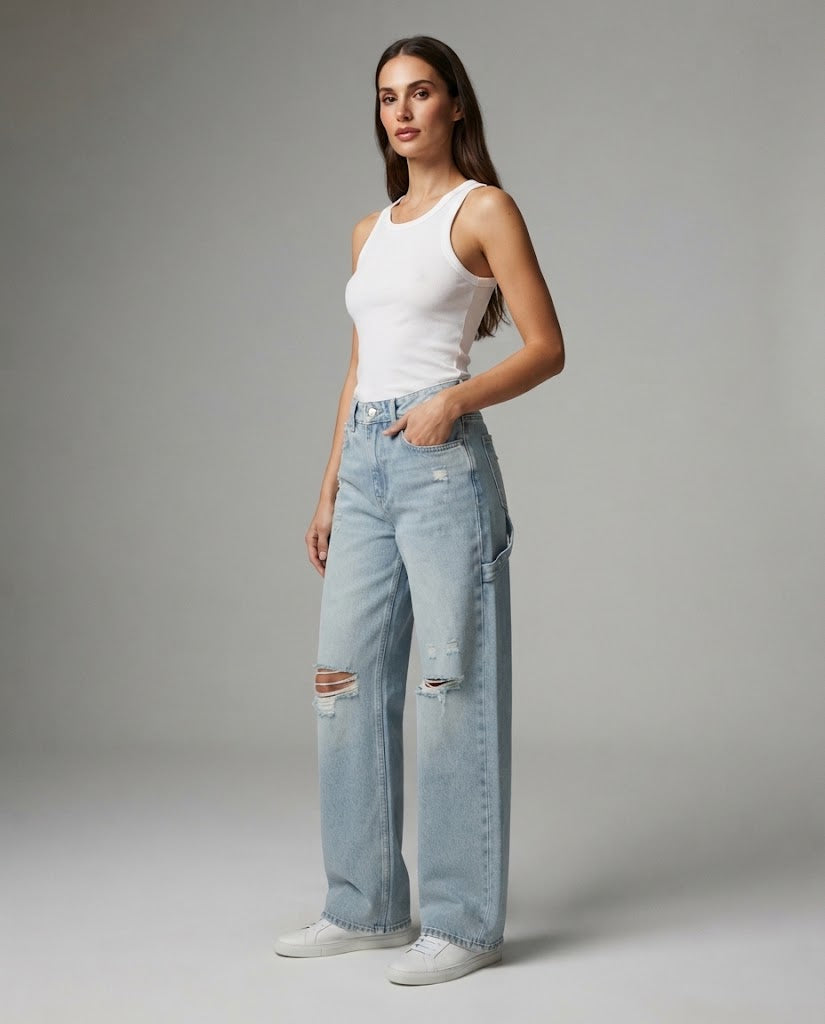 Jean Brooklyn L57 roto dos rodilla  - Azul hielo
