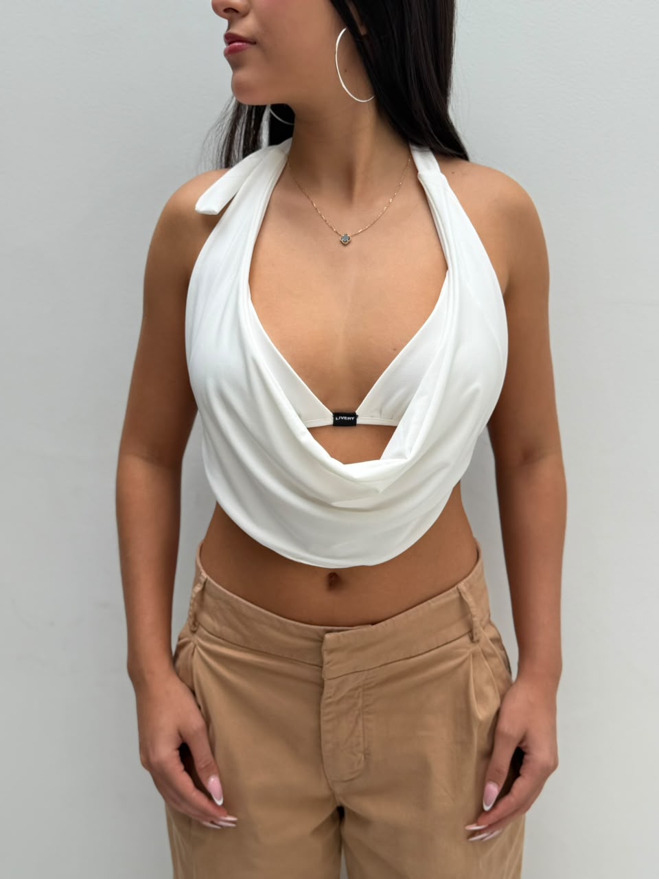 Blusa reid duo top triangulo drapeado corta - Marfil