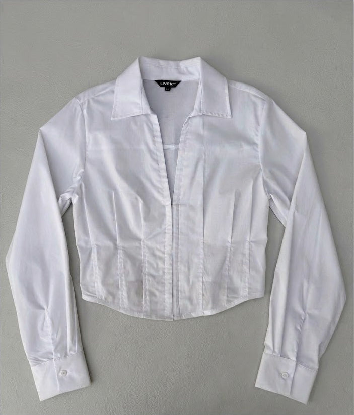 Blusa Ginevra camisera corset broches - Blanca