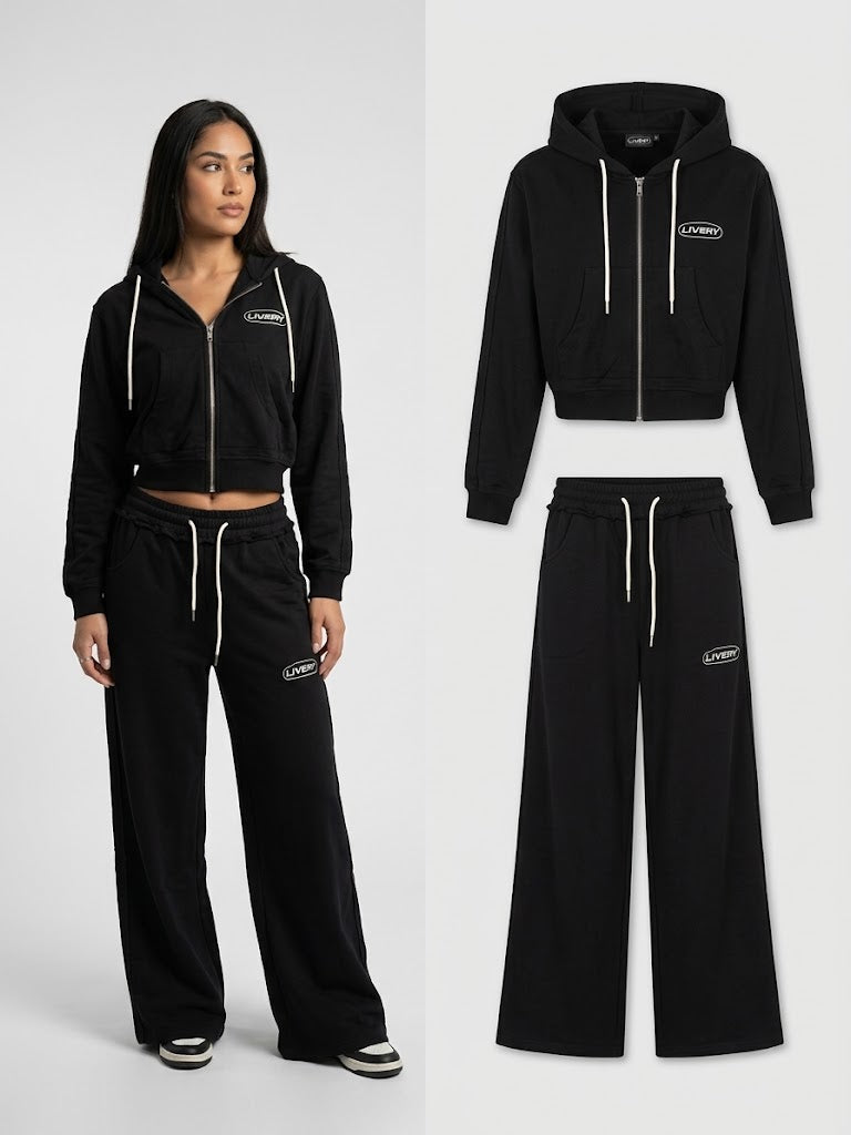 Conjunto Lex chompa con cierre + sudadera borde doble - Negro