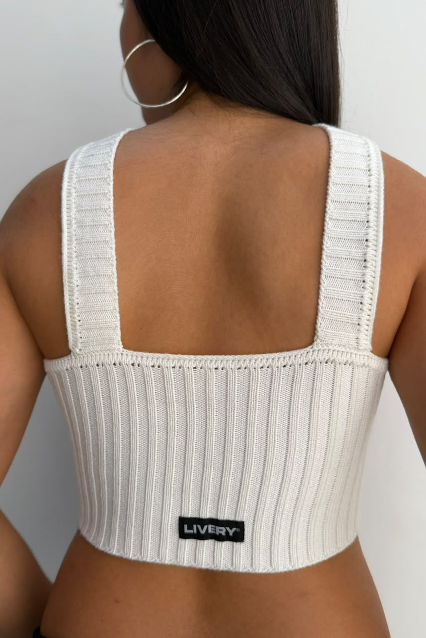 Blusa Kalvin straple tejido con cuello tira - marfil