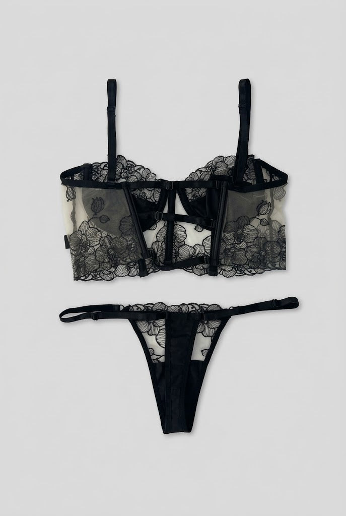 Blusa Dahlia corset bordado - Negro