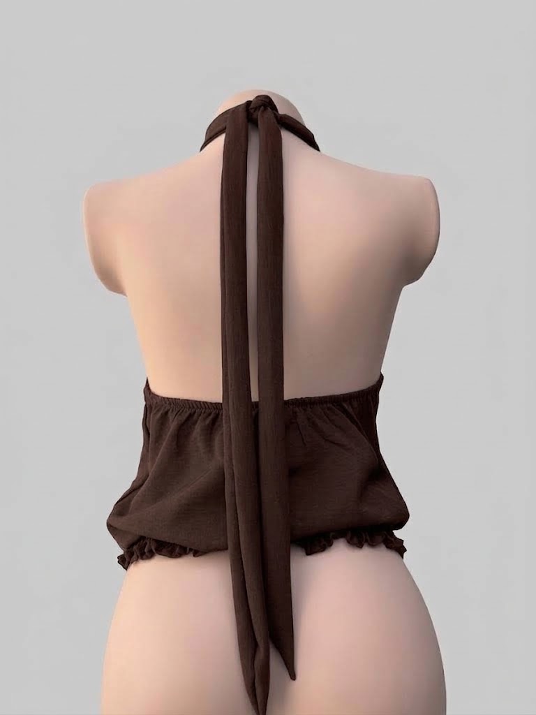 Blusa Theo cuello halter resortada en espalda - Cafe