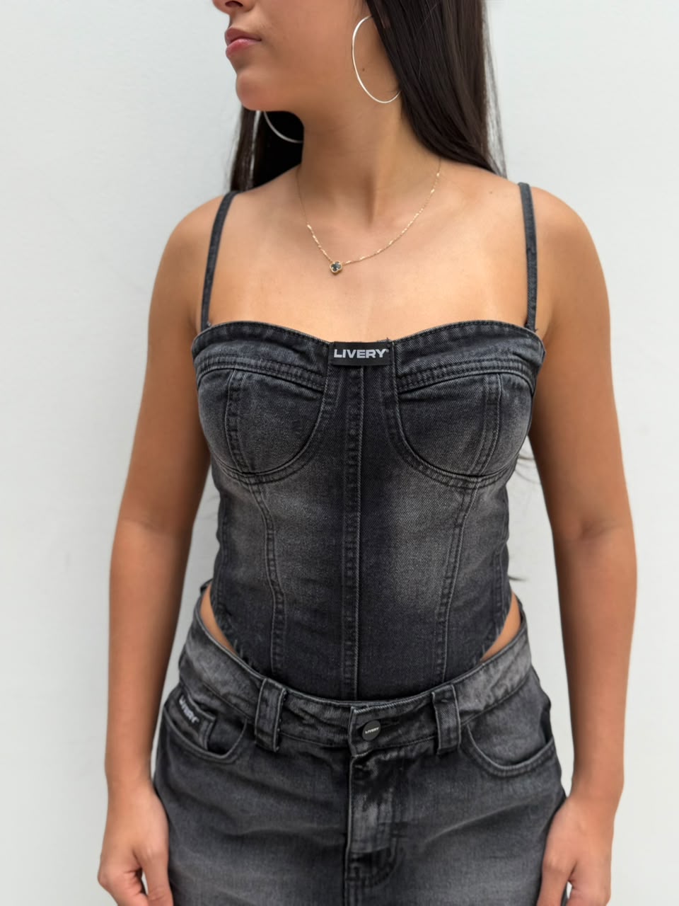 Blusa corset Milan - Negro humo
