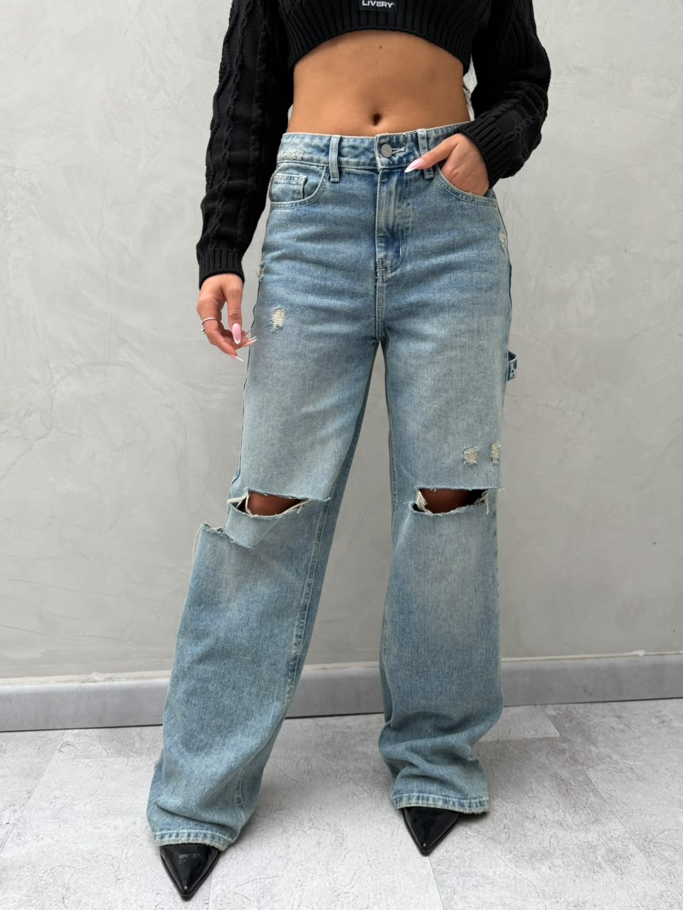 Jean Brooklyn L57 roto dos rodilla  - Azul hielo