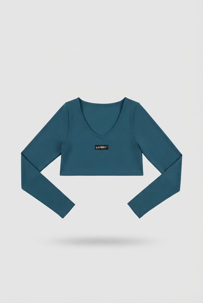 Blusa Lutin croptop elastico ml - Azul