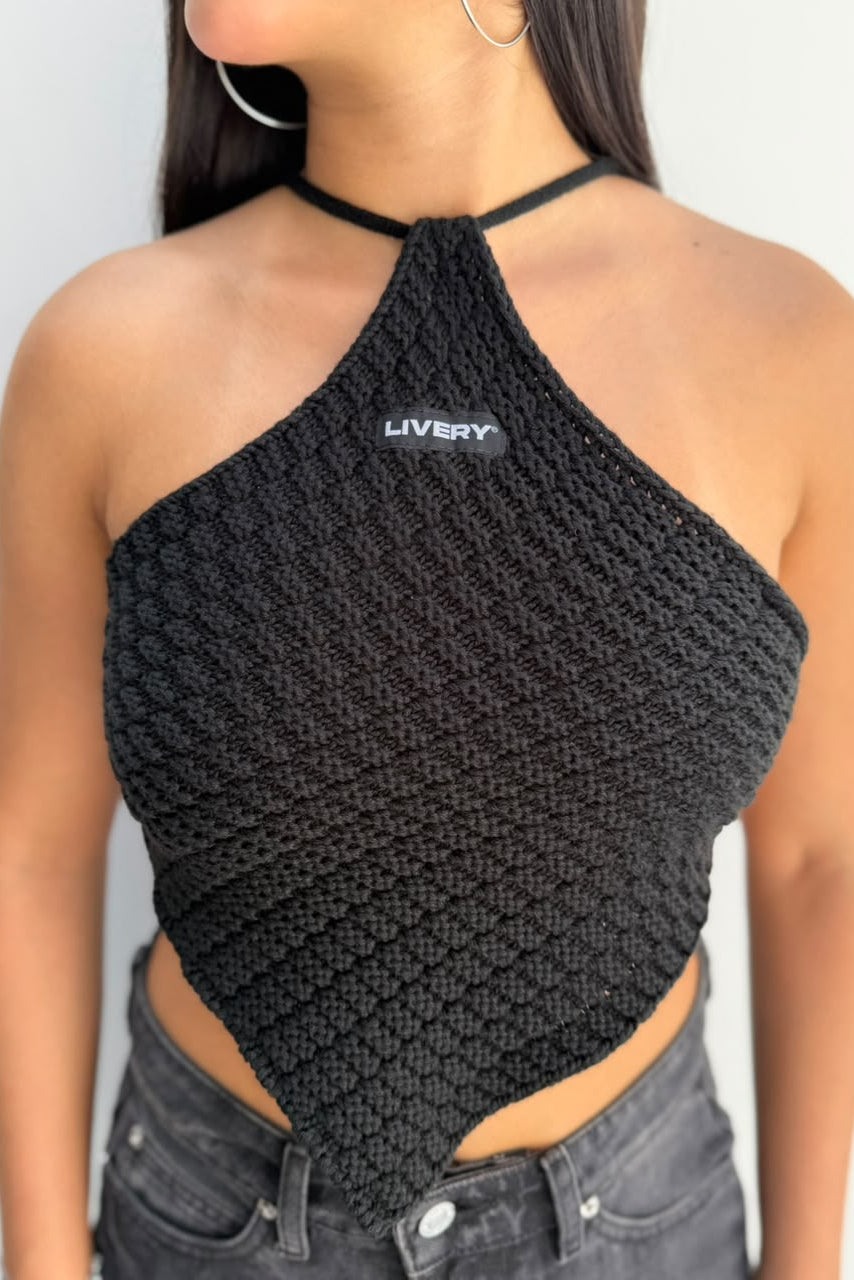 Blusa Sunna tejida picos amarre espalda - Negro