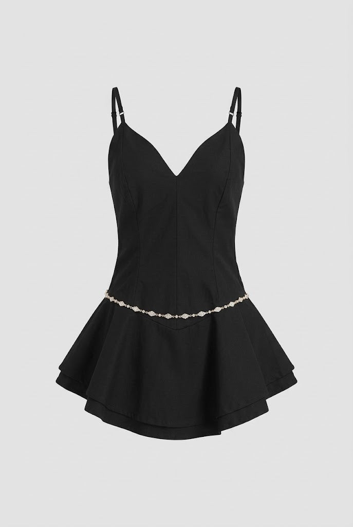 Vestido Cyprian corte princesa con escote boleros y short por dentro - Negro