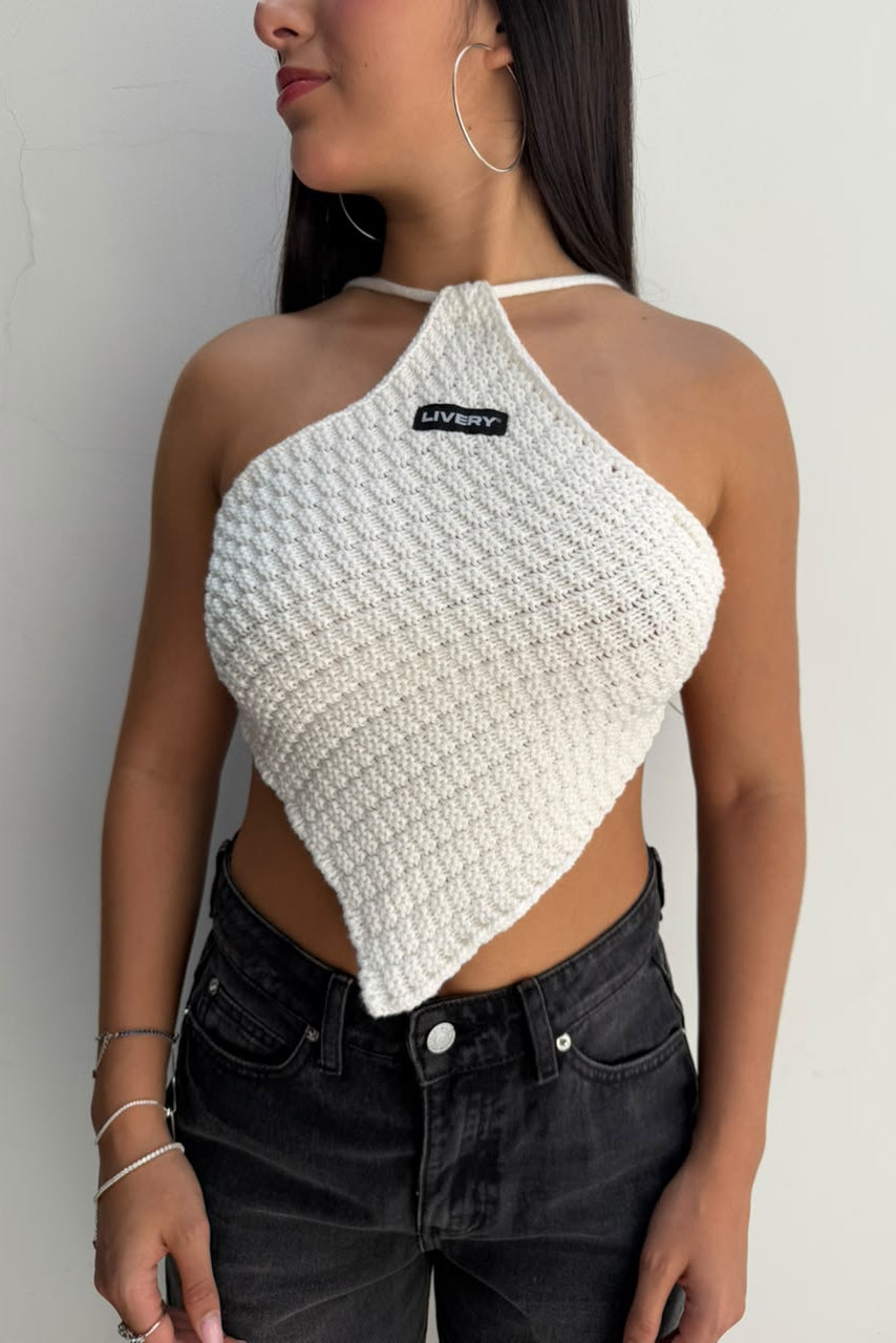 Blusa Sunna tejida picos amarre espalda - Marfil