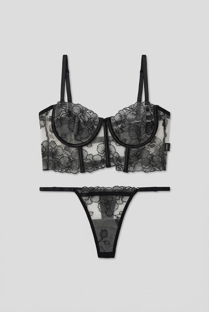 Blusa Dahlia corset bordado - Negro