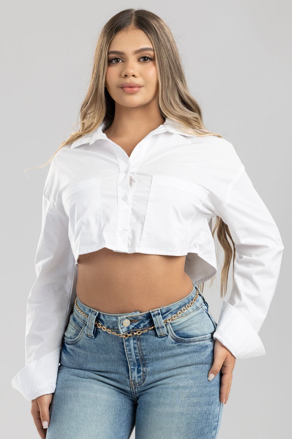 Camisera corta ml bolsillos - Blanca