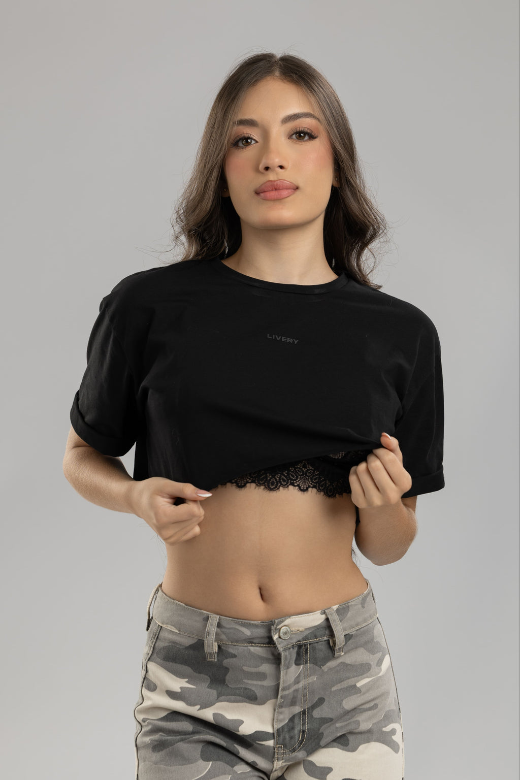 Blusa berkley minishirt con top blonda - Negro