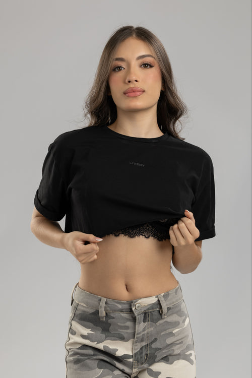 Blusa berkley minishirt con top blonda - Negro