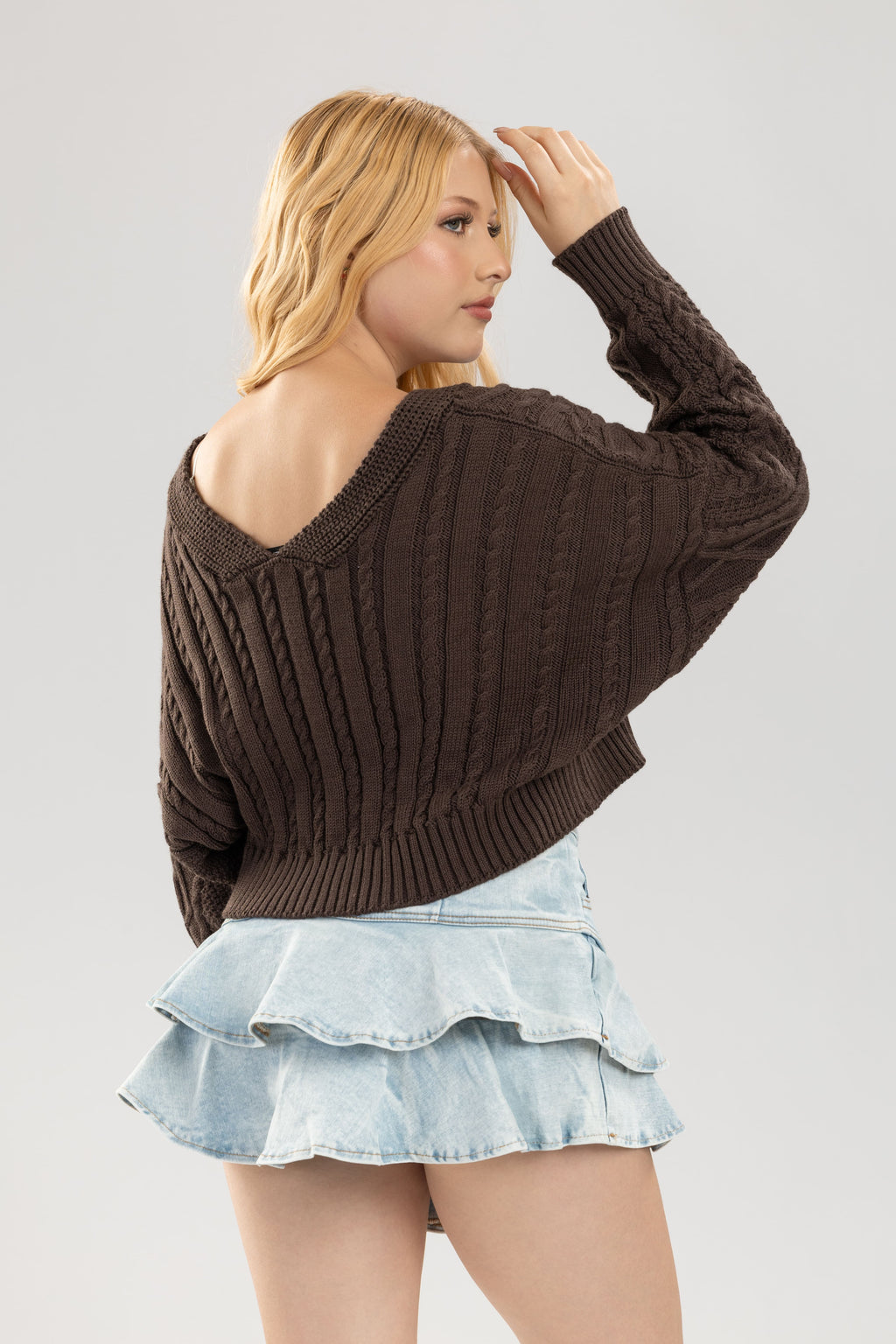 Blusa hada tejida con botones cuello v - Cafe oscuro