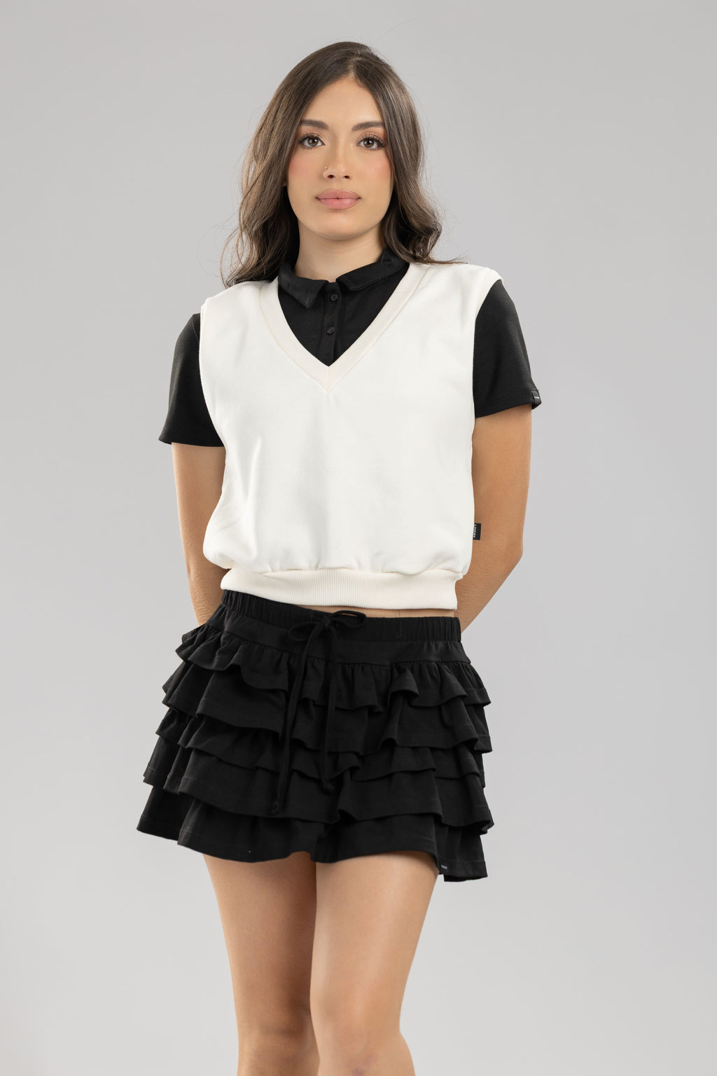 Blusa Hyden duo chaleco+blusa cuello polo - Marfil