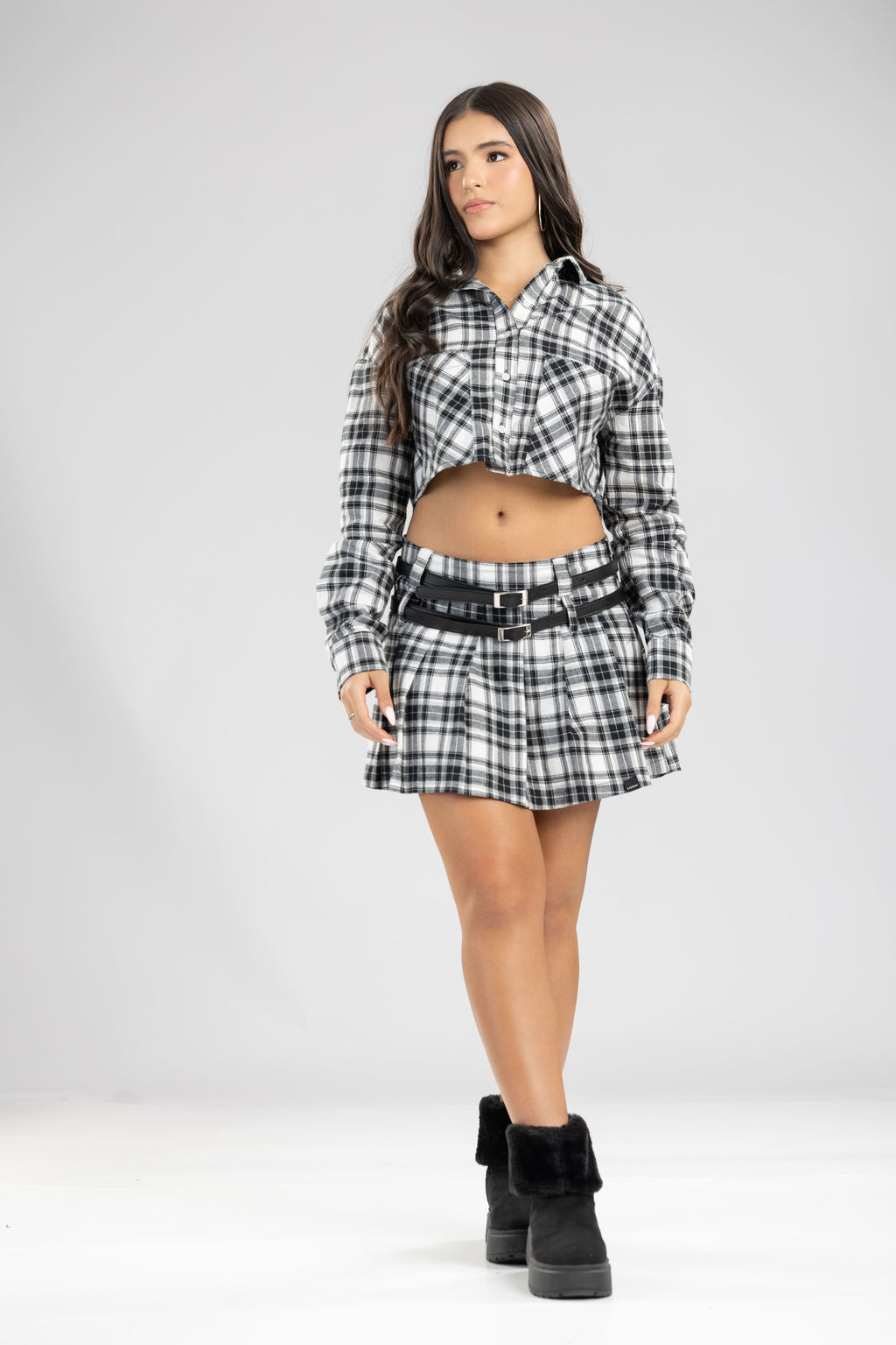 Falda Briar tablas doble correa cuadros
