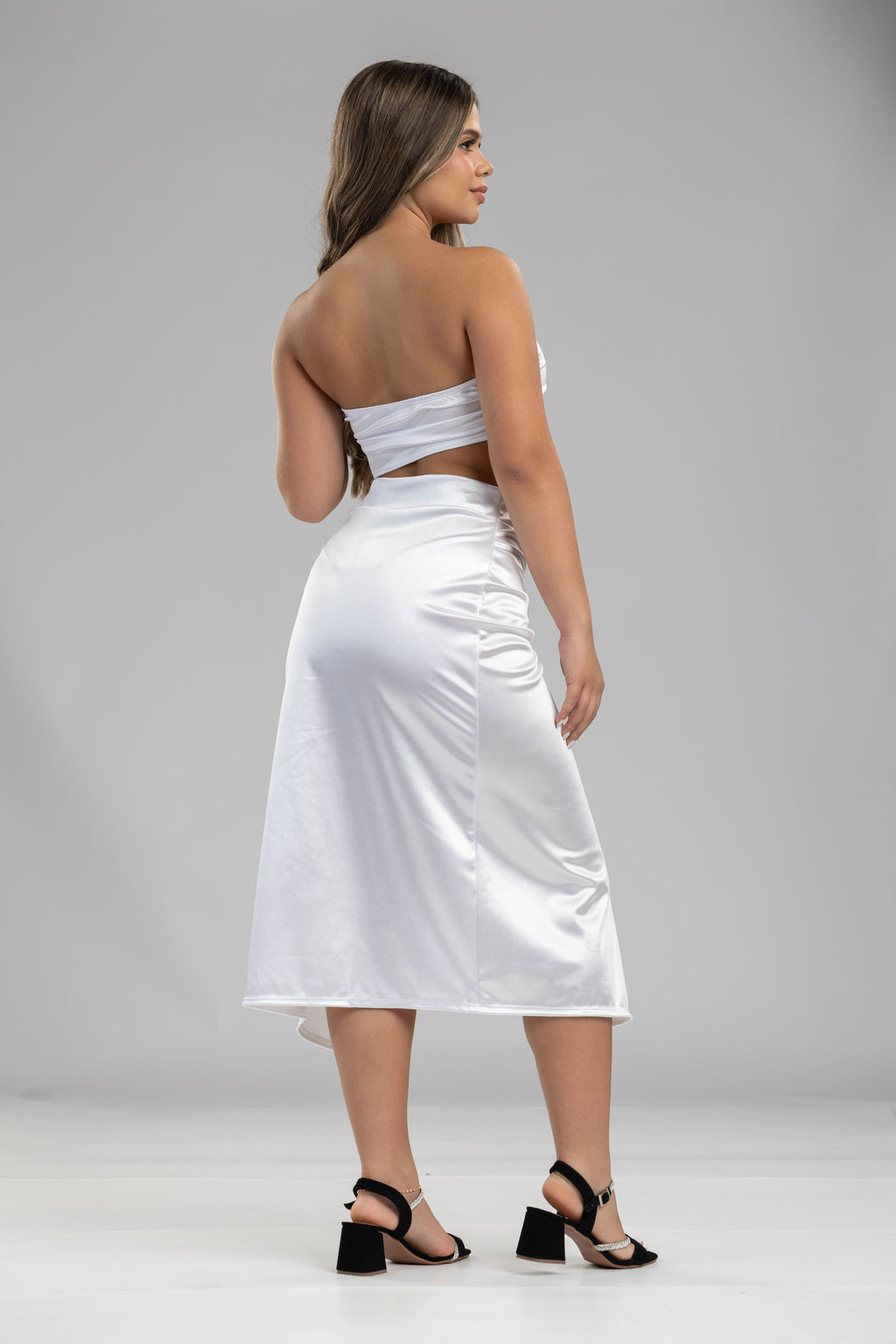 Set crystal straple + falda larga abertura - Blanco