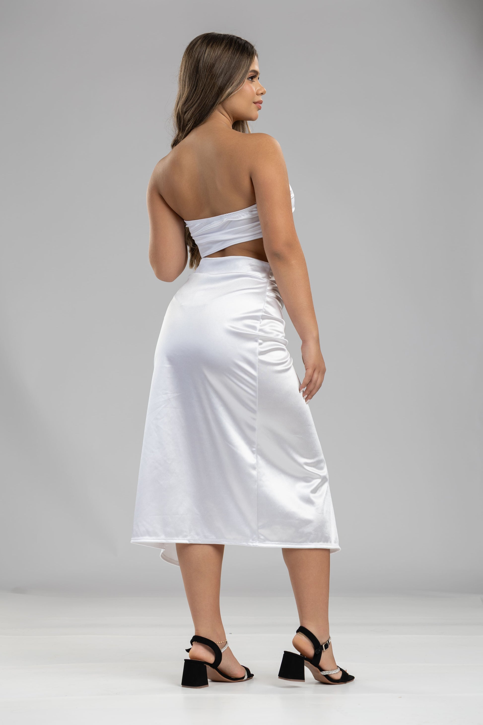Set crystal straple + falda larga abertura - Blanco