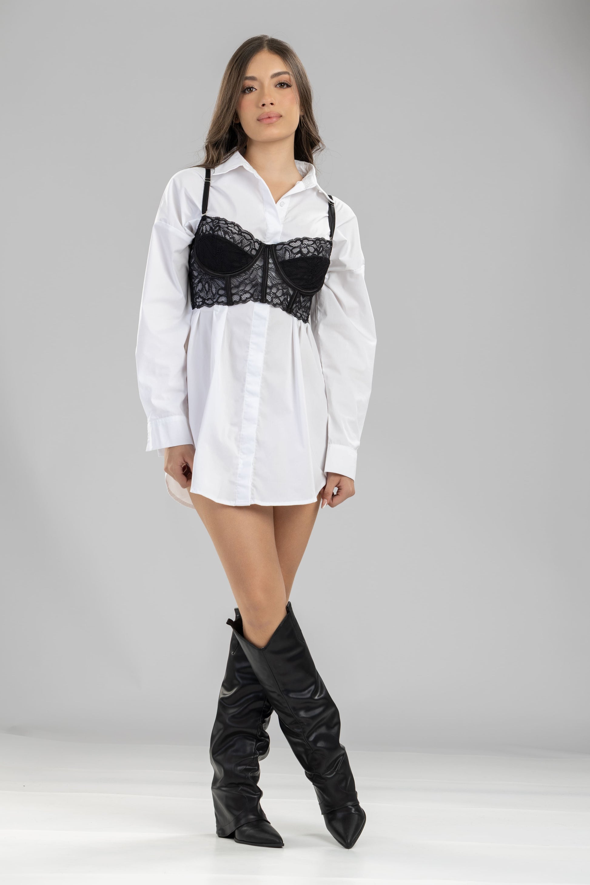Blusa Flora corset blonda - Negro