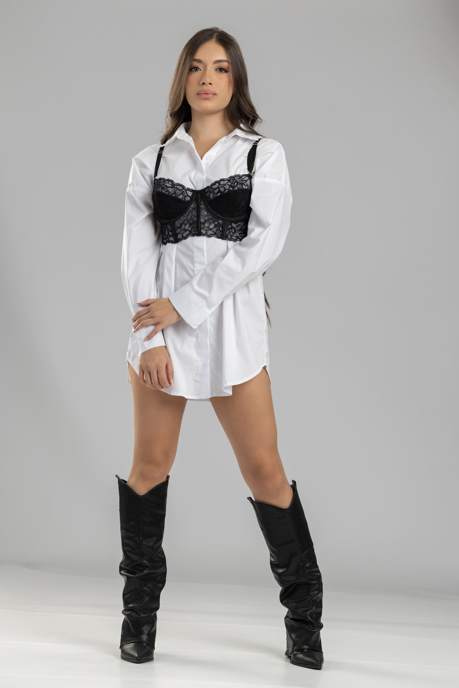 Blusa Flora corset blonda - Negro