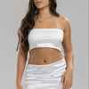 Conjunto Kane falda corta recogida lados y croptop satin - Blanco