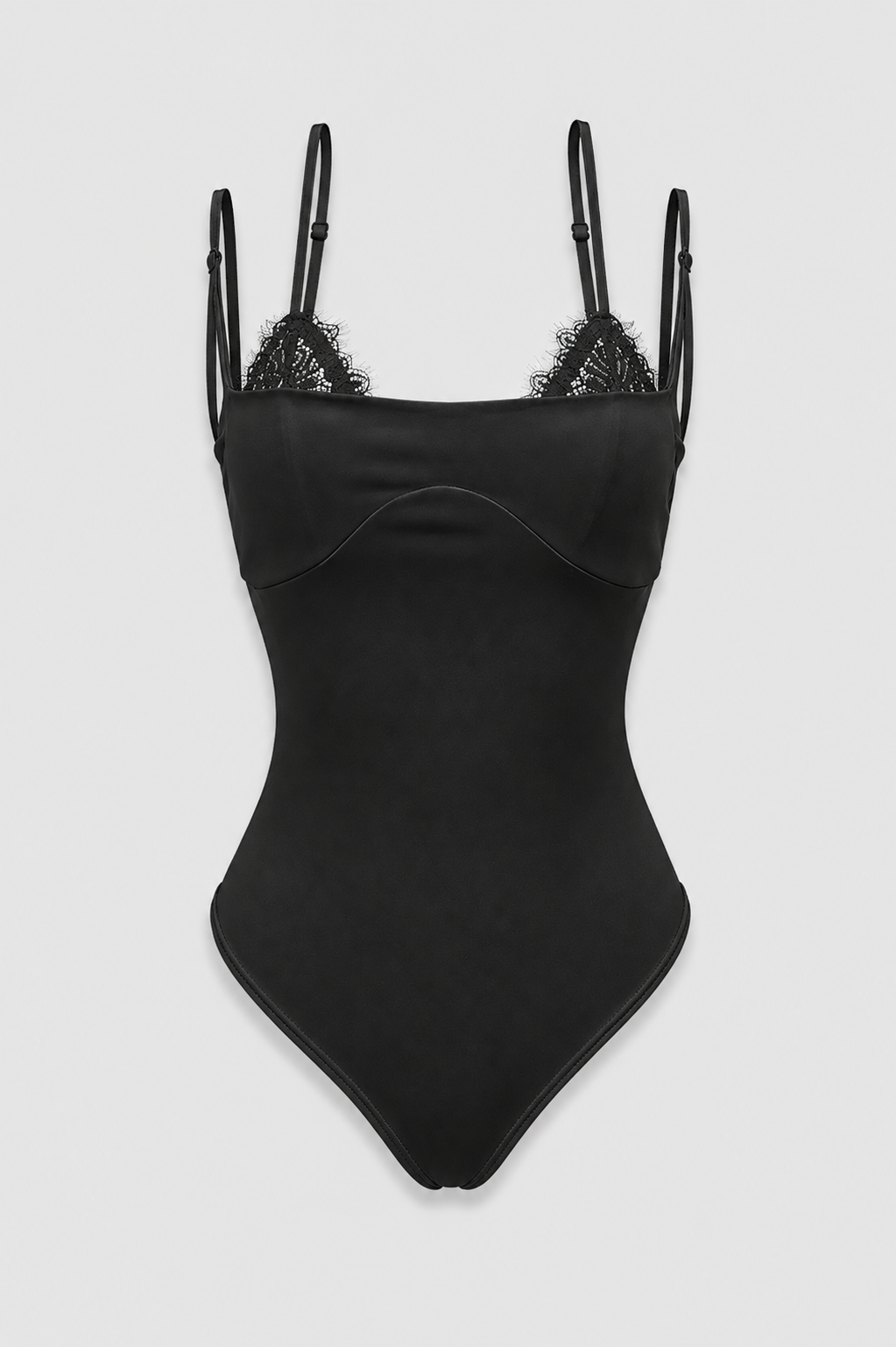 Blusa Rhys body escote con vista bra en encaje - Negro