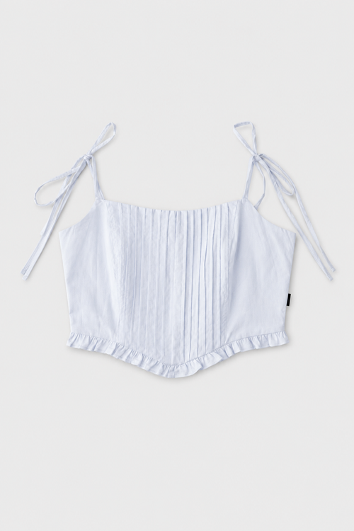 Blusa Agustina croptop con bolerito en borde dobladillo frente y tira de amarre en moño - Blanco
