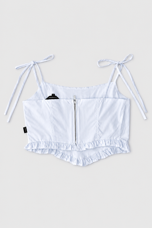 Blusa Agustina croptop con bolerito en borde dobladillo frente y tira de amarre en moño - Blanco