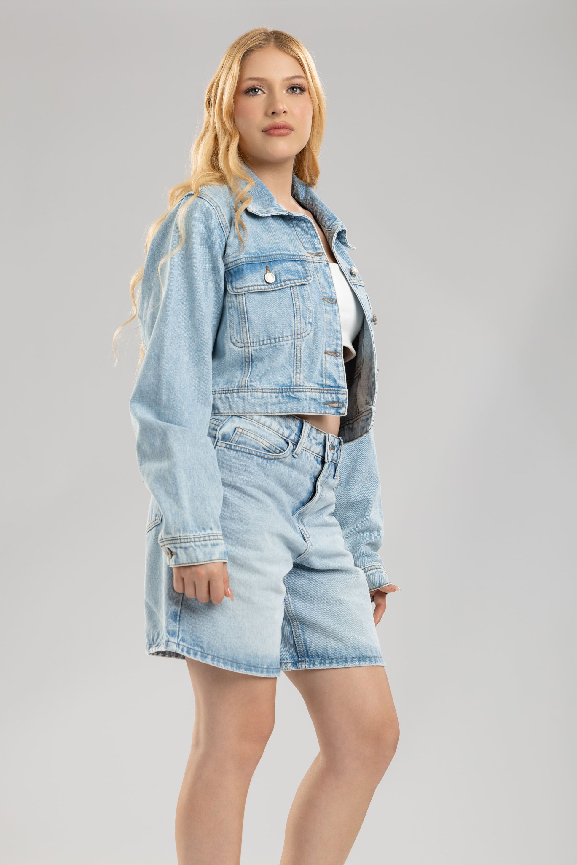 Chaqueta oxford clasica corta - Azul claro